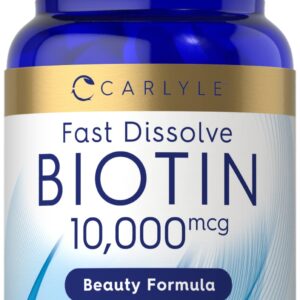 Carlyle Biotin 10000mcg | 250 Fast Dissolve Tablets | Max Strength | Vegetarian, Non-GMO, Gluten Free Supplement