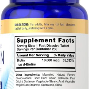 Carlyle Biotin 10000mcg | 250 Fast Dissolve Tablets | Max Strength | Vegetarian, Non-GMO, Gluten Free Supplement