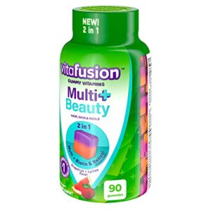 Vitafusion Multivitamin Plus Beauty – 2-in-1 Benefits – Adult Gummy with Hair, Skin & Nails Support (Biotin & Retinol – Vitamin A RAE) Daily, 90 Count