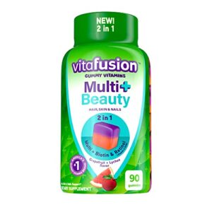 Vitafusion Multivitamin Plus Beauty – 2-in-1 Benefits – Adult Gummy with Hair, Skin & Nails Support (Biotin & Retinol – Vitamin A RAE) Daily, 90 Count