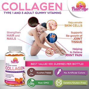 Collagen Gummies- Natural Marine Collagen for Women, and Men- Collagen Supplements for Skin Joint, Hair, Nails- Hydrolyzed Type 2 & 1 3- Replace Pills and Powders - No Gelatin, Kosher, Halal- 100 Ct.