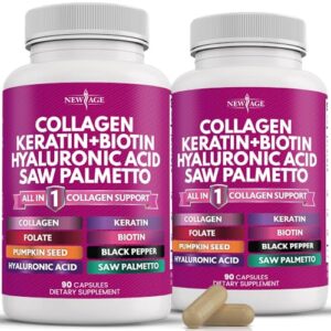 collagen pills 1000mg biotin 10000mcg keratin saw palmetto 2500mg hyaluronic acid - hair skin and nails vitamins and dht blocker with vitamin e folic acid pumpkin seed msm made in usa - 180 count