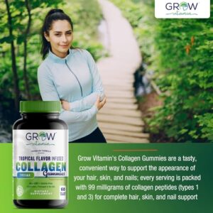 grow vitamin Multi Collagen Capsules 1800MG (Types I, II, III, V & X) - Non GMO, Grass Fed Collagen - Anti Aging Support for Hair, Skin, Nails - Protein Pills for Joint Support - 90 Capsules