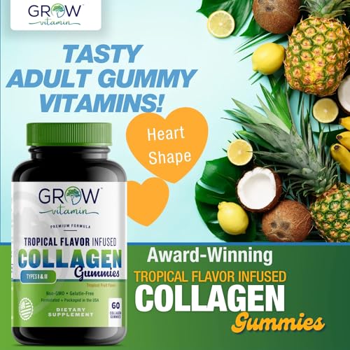 grow vitamin Multi Collagen Capsules 1800MG (Types I, II, III, V & X) - Non GMO, Grass Fed Collagen - Anti Aging Support for Hair, Skin, Nails - Protein Pills for Joint Support - 90 Capsules