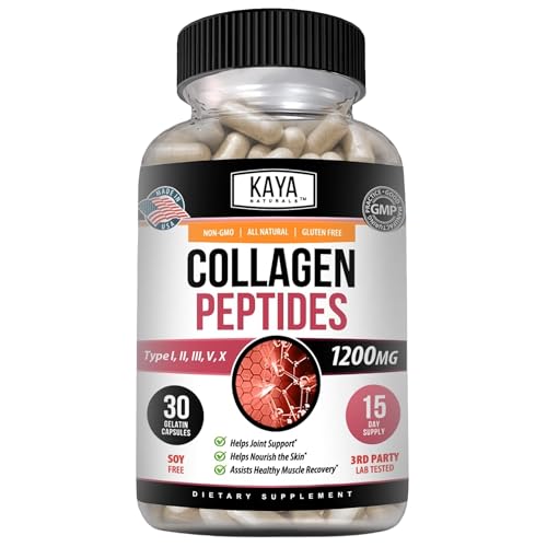 Kaya Naturals Multi Collagen Peptides Complex Powder for Women and Man, Vital for Hair, Skin, Nails, and Anti-Aging, Types I, II, III, V & X Collagen Protein Blend | Capsules - 30 Count Supplement