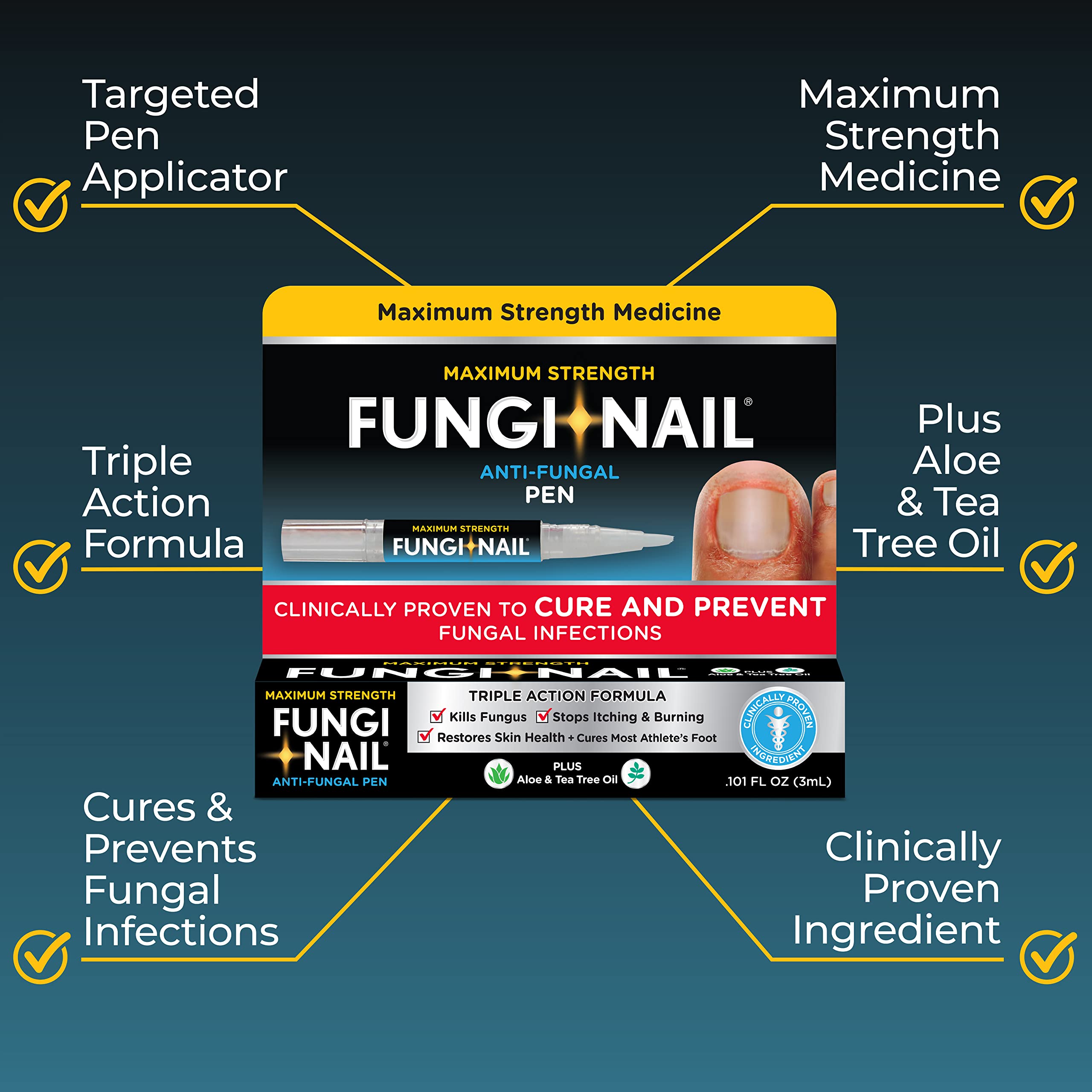 Fungi-Nail Pen Applicator Anti-Fungal Solution, Kills Fungus That Can Lead to Nail & Athlete’s Foot with Tolnaftate & Clinically Proven to Cure and Prevent Fungal Infections, 0.101 Fl Oz (Pack of 1)