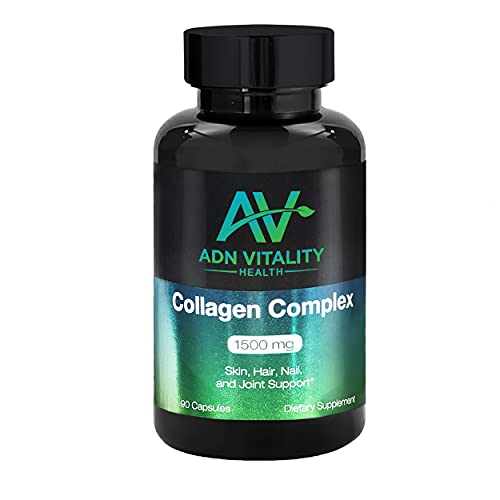 Adn Vitality Multi Collagen Complex (Type I, II, III, V, and X) - Collagen Peptides Pills to Support Joints, Skin, Hair, and Nails - 90 Capsules