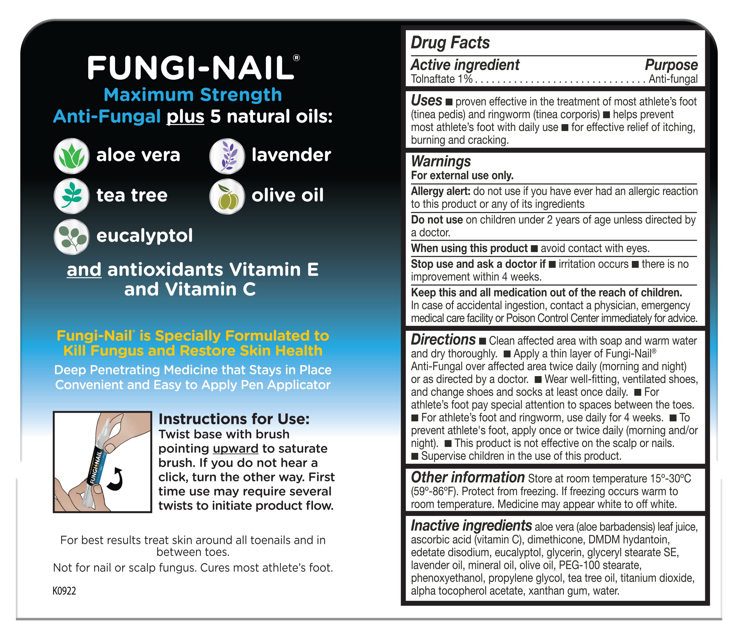 Fungi-Nail Pen Applicator Anti-Fungal Solution, Kills Fungus That Can Lead to Nail & Athlete’s Foot with Tolnaftate & Clinically Proven to Cure and Prevent Fungal Infections, 0.101 Fl Oz (Pack of 1)