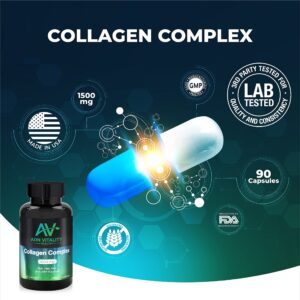 Adn Vitality Multi Collagen Complex (Type I, II, III, V, and X) - Collagen Peptides Pills to Support Joints, Skin, Hair, and Nails - 90 Capsules