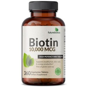 Futurebiotics Biotin 10,000 MCG High Potency Tablets Supports Healthy Hair, Skin & Nails & Energy Production, Non-GMO, 360 Vegetarian Tablets