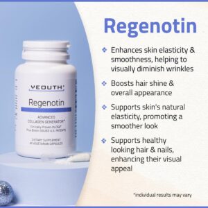 YEOUTH Regenotin Collagen Support for Skin, Nails, Hair, and Joints, Vegetarian Dietary Supplements for Men and Women, 60 Capsules