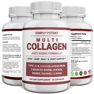 multi collagen peptides powder pills, high bioavailable hydrolyzed collagen protein supplement with 5 collagen types i, ii, iii, v, and x for skin, hair, nail & joint support, 60 capsules