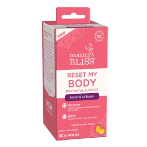 Mommy's Bliss Postnatal Support Reset My Body Gummies with Biotin & Collagen, Supports Postpartum Energy, Healing & Joint Health + Hair, Skin & Nails Health, Gluten Free, 60 Gummies (30 Servings)