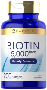 carlyle biotin 5000mcg softgels | 200 count | vitamins for hair skin and nails | non-gmo, gluten free supplement