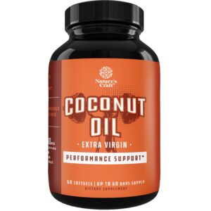 pure coconut oil softgels 1000mg - extra virgin coconut oil supplement for heart health and energy booster with caprylic acid hair skin and nails vitamins - mct coconut oil pills softgels