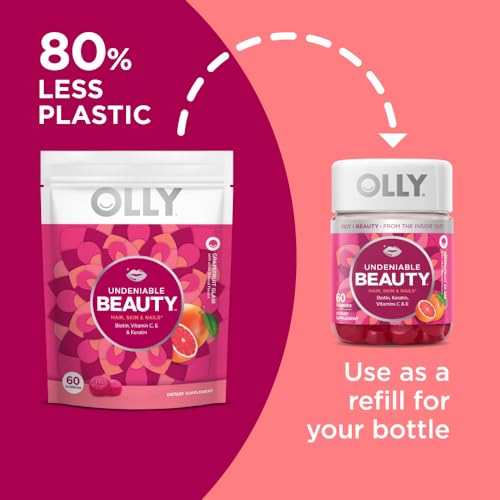 OLLY Undeniable Beauty Gummy, For Hair, Skin, Nails, Biotin, Vitamin C, Keratin, Chewable Supplement, Grapefruit, 30 Day Supply - 60 Count