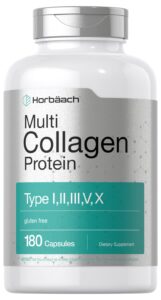 horbäach multi collagen protein 2000 mg | 180 capsules | type i, ii, iii, v, x | keto & paleo friendly, gluten free supplement