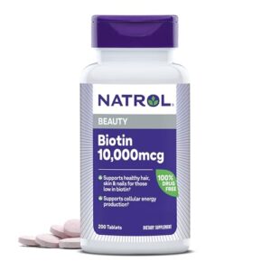 Natrol Beauty Biotin 10000mcg, Dietary Supplement for Healthy Hair, Skin, Nails and Energy Metabolism, 200 Tablets, 200 Day Supply