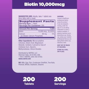 Natrol Beauty Biotin 10000mcg, Dietary Supplement for Healthy Hair, Skin, Nails and Energy Metabolism, 200 Tablets, 200 Day Supply