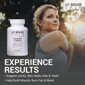 WESOLVESKIN Pure Hydrolyzed Collagen Peptides | Premium Multi Collagen Capsules or Pills for Men & Women | Contains Type I, II, III, V, X | Healthy Hair, Skin, Nails, Bones | Gluten-Free (90 Capsules)