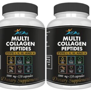 Vitamisan 2-Pack Multi Collagen Plus Pills (Type I, II, III, X) for Anti-Aging, Hair, Skin, Nails and Joint Support, 80 Day Supply 240 Capsules