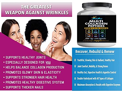 Vitamisan 2-Pack Multi Collagen Plus Pills (Type I, II, III, X) for Anti-Aging, Hair, Skin, Nails and Joint Support, 80 Day Supply 240 Capsules