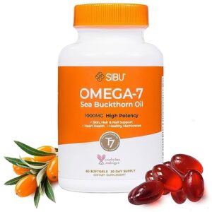 sibu omega-7 softgels, premium organic himalayan sea buckthorn oil (60ct, 30 day supply) – supplement for healthy skin, hair, nails and dryness