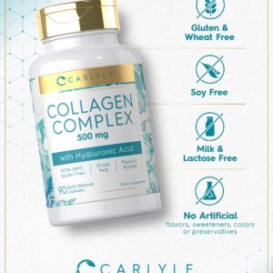 Carlyle Collagen Pills with Hyaluronic Acid 500mg | 90 Capsules | Hydrolyzed Collagen Supplement | Non-GMO, Gluten Free