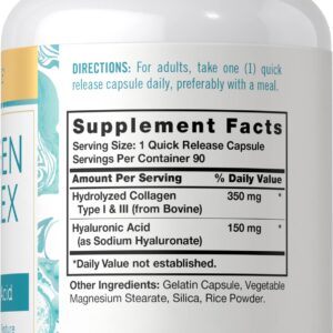 Carlyle Collagen Pills with Hyaluronic Acid 500mg | 90 Capsules | Hydrolyzed Collagen Supplement | Non-GMO, Gluten Free