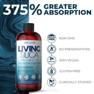 Living Silica Collagen Booster Liquid | Vegan Collagen Boosting Drink | Supports Healthy Collagen and Elastin Production for Joint & Bone Support, Glowing Skin, Strong Hair & Nails. 16.9 oz