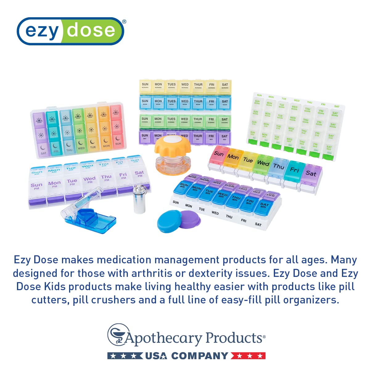 EZY DOSE Crush Pill, Vitamins, Tablets Crusher and Grinder, Effortlessly Crushes Medications into Fine Powder, Features Storage Compartment, Easy-to-Use Design, Color May Vary, Blue, BPA Free