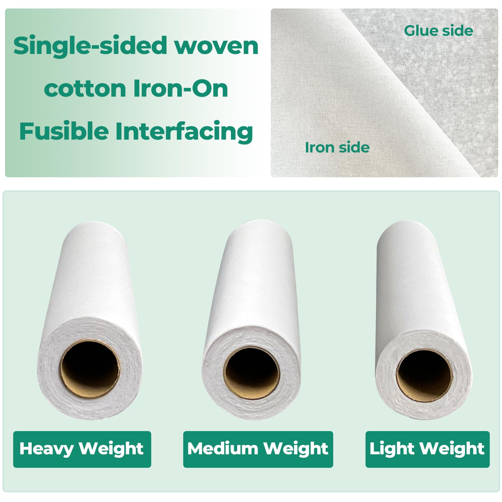 PLANTIONAL Woven Cotton Iron-On Fusible Interfacing, 16.1 inch X 10 Yards White Heavy Weight 100% Cotton Single Sided Interfacing Fabric Iron on Interfacing for fabric Sewing and DIY Crafts Supplies