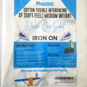 MAROBEE Woven Cotton Iron On Fusible Interfacing for Sewing Projects - 44 Inch x 2 Yards - Soft Feel (SF) Medium Weight Interfacing for Plackets Yokes Blouses & Embroidery