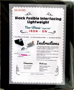 marobee black lightweight fusible interfacing iron on for sewing projects, (40 inch x 3 yard) non-woven