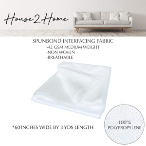 House2Home 60" x 3 yards Nonwoven 100% Polypropylene Fabric | Non-Woven Spunbond Interfacing for Sewing and Filters, 42 GSM (Medium Weight)