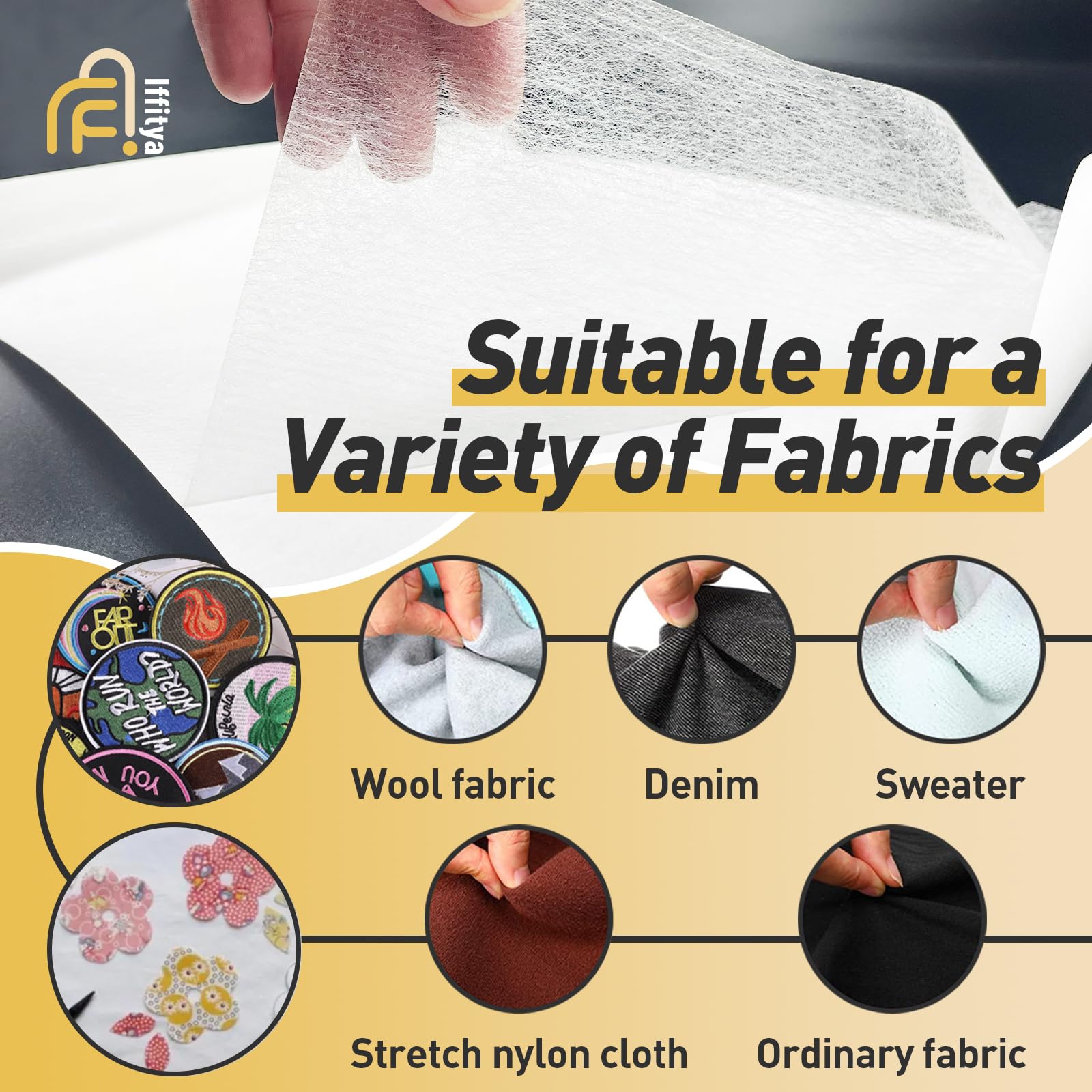 Iffitya Stitch Witchery 20 Sheets, 8" x 12" Fusible Webbing for Fabric Applique, Medium Weight Fusible Interfacing, Stitch Witchery Fusible Bonding Web for Fabric for DIY Crafts