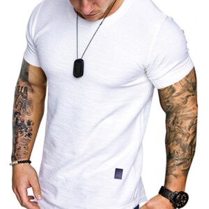 Fashion Mens T Shirt Muscle Gym Workout Athletic Shirt Cotton Tee Shirt Top White X-Large