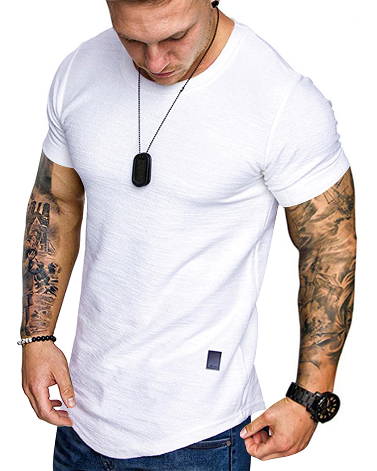 Fashion Mens T Shirt Muscle Gym Workout Athletic Shirt Cotton Tee Shirt Top White X-Large