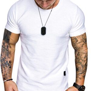 Fashion Mens T Shirt Muscle Gym Workout Athletic Shirt Cotton Tee Shirt Top White X-Large