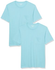 amazon essentials men's slim-fit short-sleeve crewneck pocket t-shirt, pack of 2, light blue, x-large