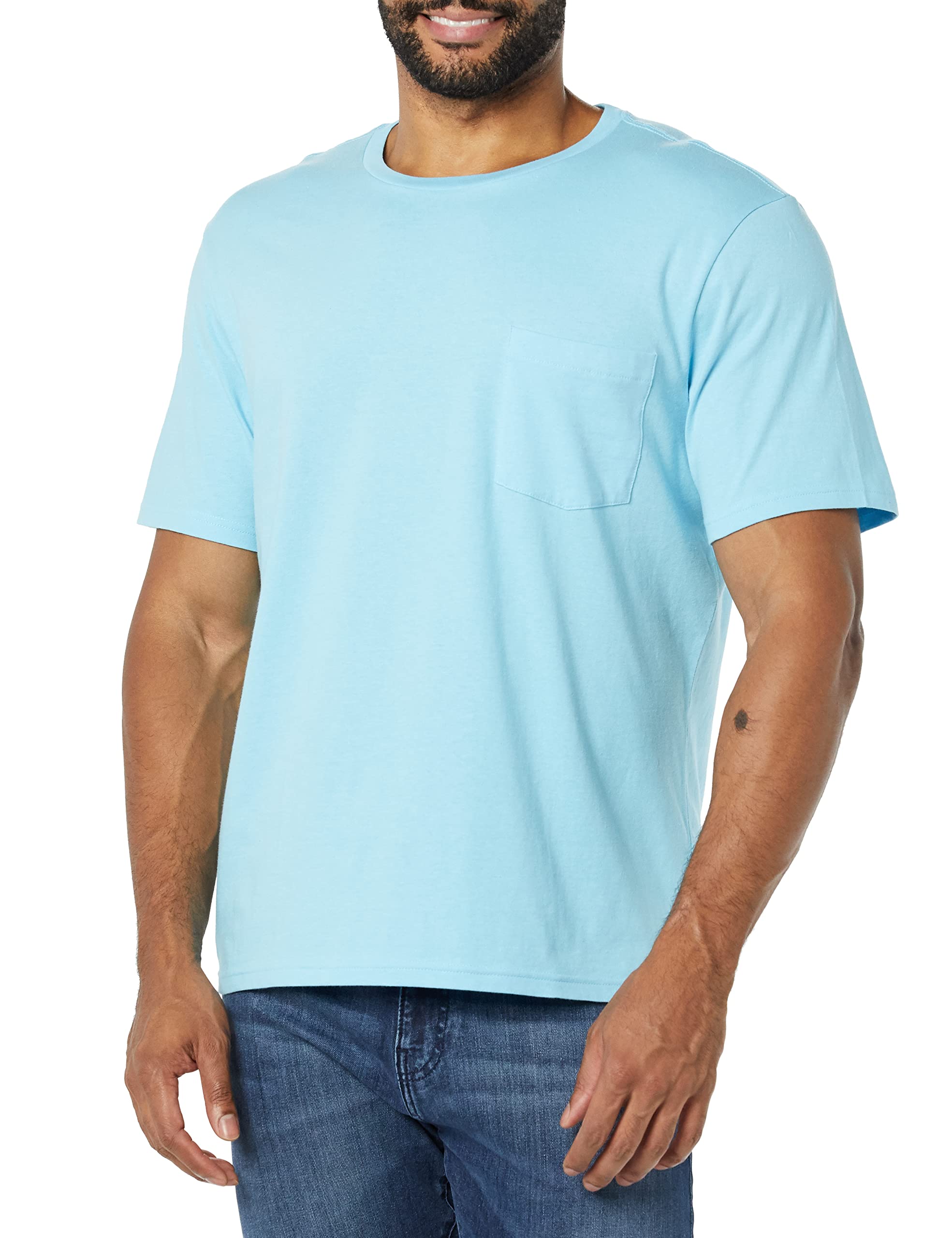 Amazon Essentials Men's Slim-Fit Short-Sleeve Crewneck Pocket T-Shirt, Pack of 2, Light Blue, X-Large