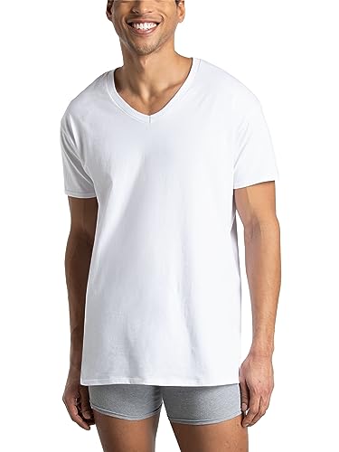 Fruit of the Loom mens Eversoft Cotton Stay Tucked V-neck T-shirt Base Layer Top, Regular - White 6 Pack, 3X-Large US