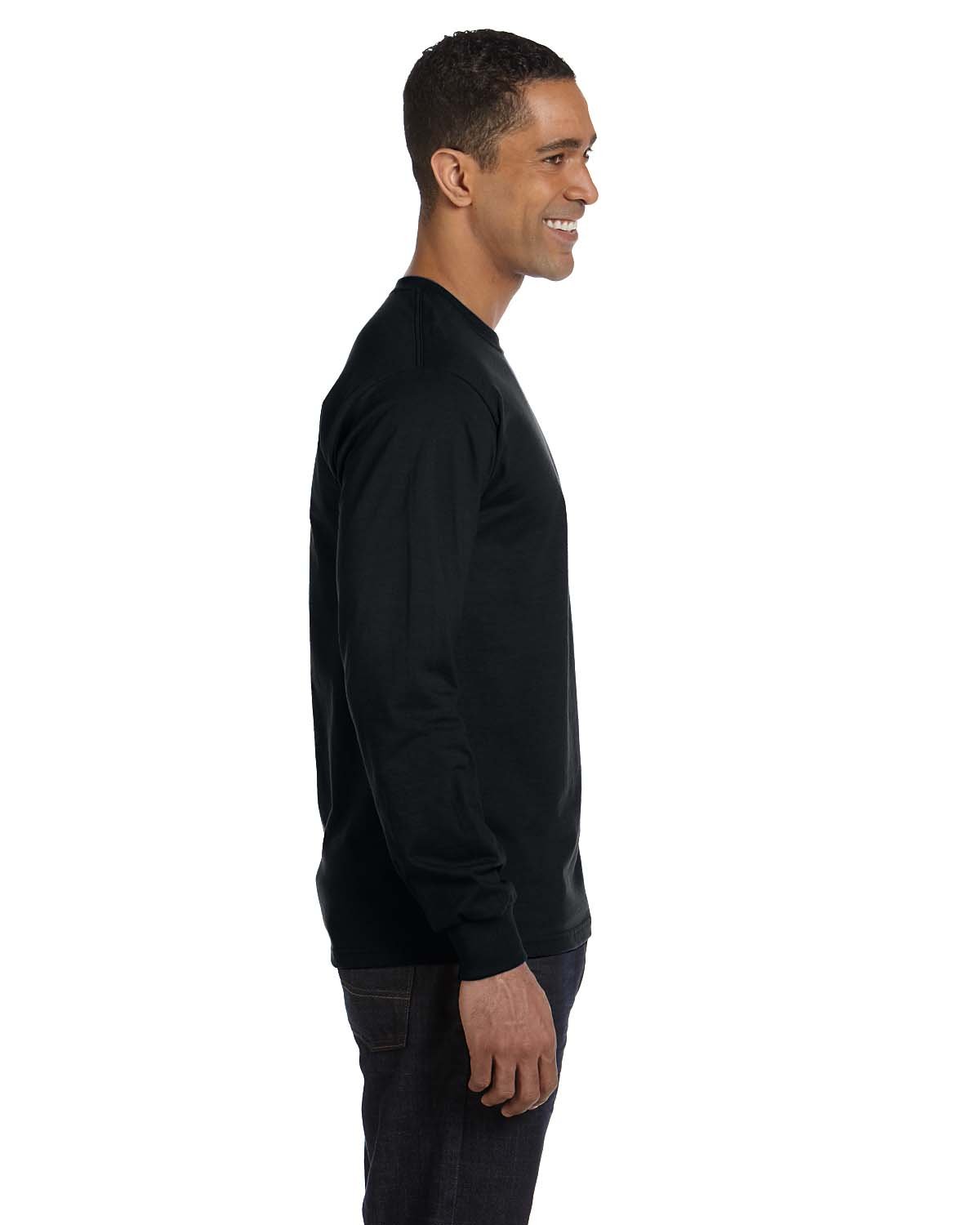 Hanes Men's Essentials Long Sleeve T-shirt Value Pack, Black, Large,(Pack of 4)