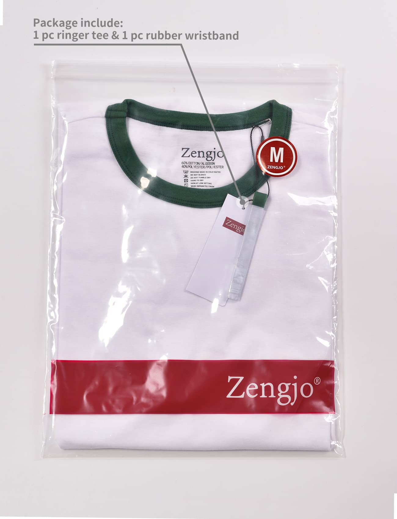 Zengjo Men's Ringer Tee Crewneck Athletic T Shirts Short Sleeve Sport Shirt for Men(White/Pine Green,S)