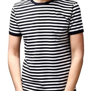 Ezsskj Men's Youth Short Sleeve Crew Neck Striped T Shirt Tee Outfits Tops Medium Black