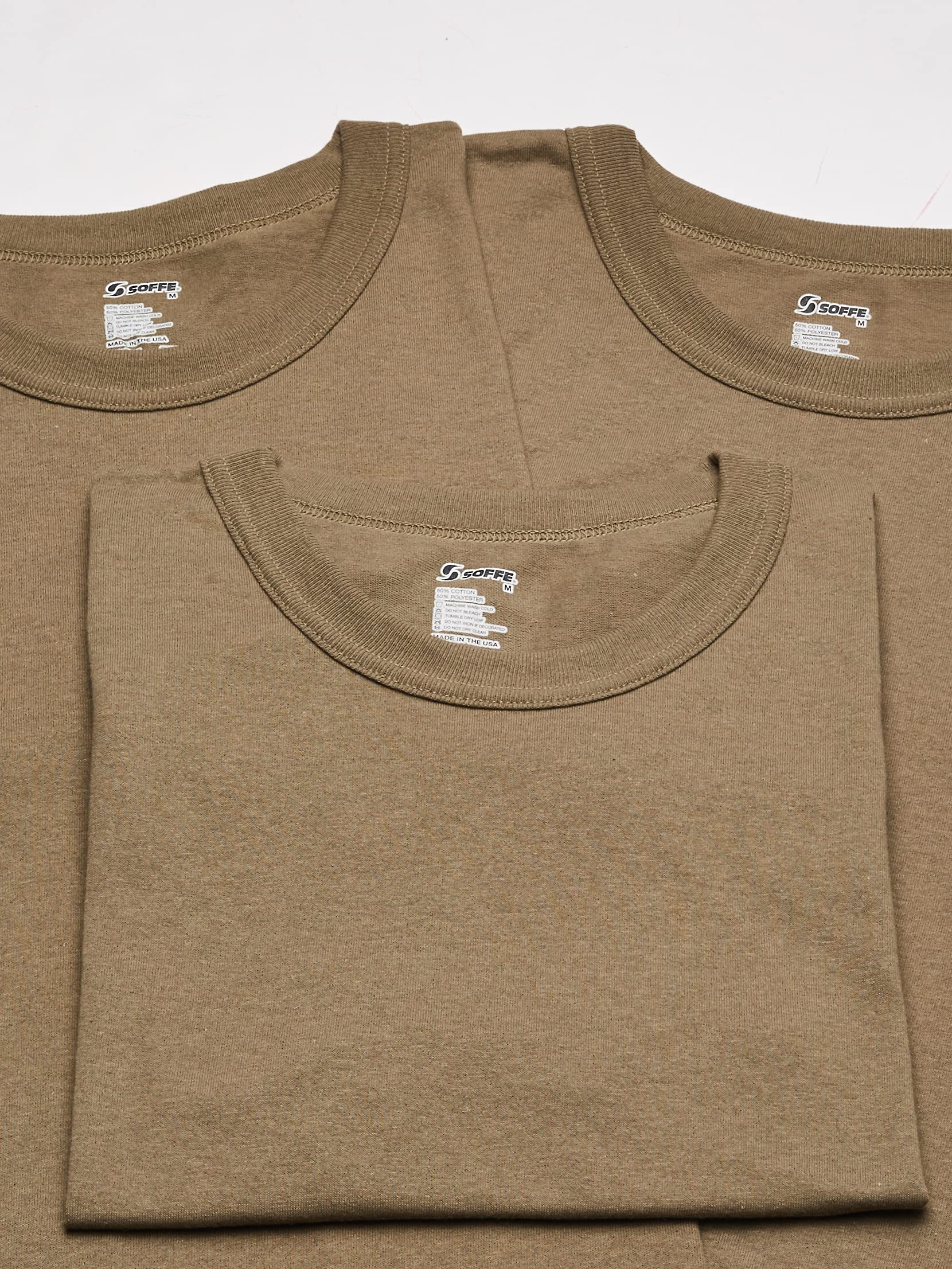 Soffe Men's 3 Pack - USA Poly/Cotton Military Tee, Tan, Large