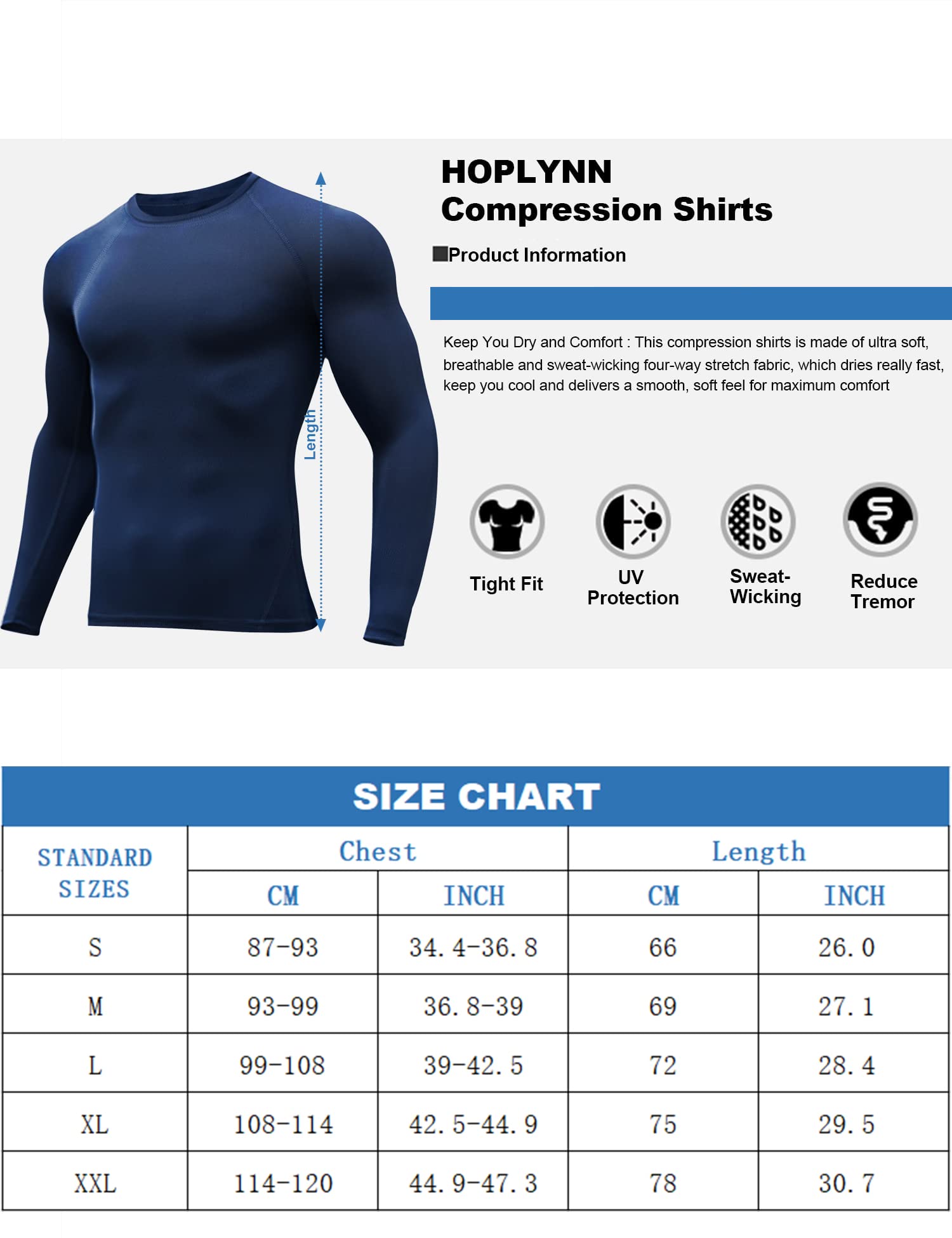 HOPLYNN 5 Pack Workout Compression Shirts Men Long/Short Sleeve Rash Guard Athletic Undershirt Gear T Shirt for Sports 2 Black 2 White 1 Blue M