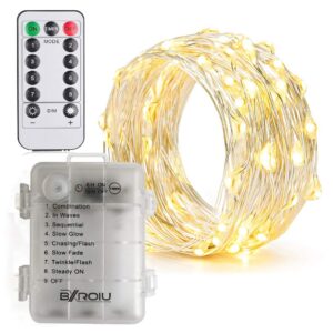 2 x Fairy Lights Battery Operated,Silver Wire Chains 8 Mode 16Ft/5Meter 50 LEDs Timer String Lights with Remote Control for Bedroom Christmas Party Wedding Decoration(warm white)