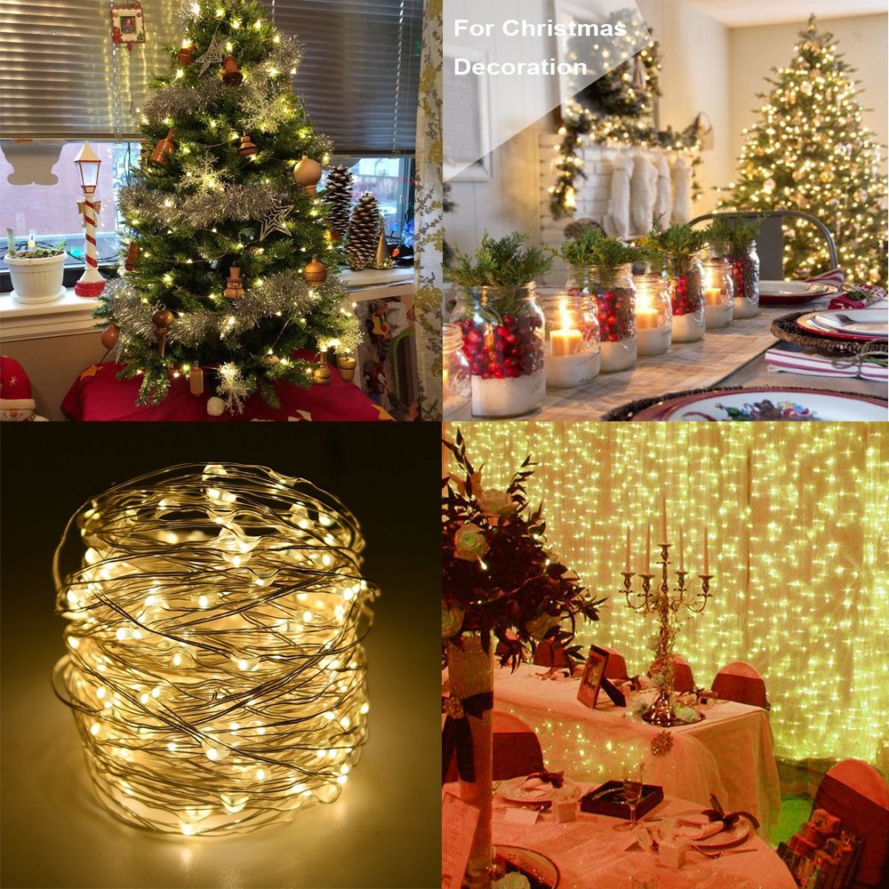 2 x Fairy Lights Battery Operated,Silver Wire Chains 8 Mode 16Ft/5Meter 50 LEDs Timer String Lights with Remote Control for Bedroom Christmas Party Wedding Decoration(warm white)