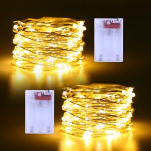 Fairy Lights Battery Operated 2 Pack 16.4Ft 50 LEDs Silver Copper Wire Twinkle String Lights for Halloween Christmas Bedroom Indoor Outdoor Wedding Dorm Parties Holiday Yard Decorations (Warm White)